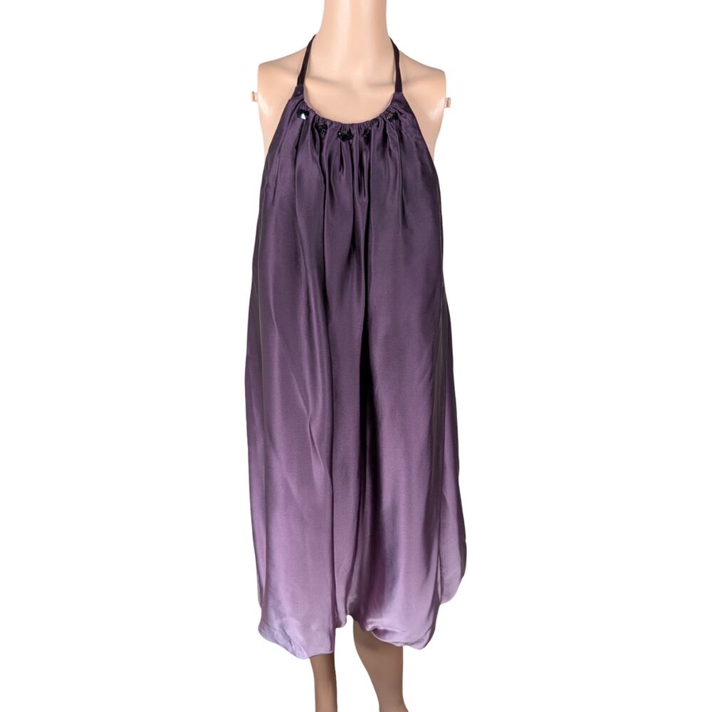VTG Y2K ABS Allen Schwartz Silk Ombre Halter Dress Gem Accent Bubble Hem 12